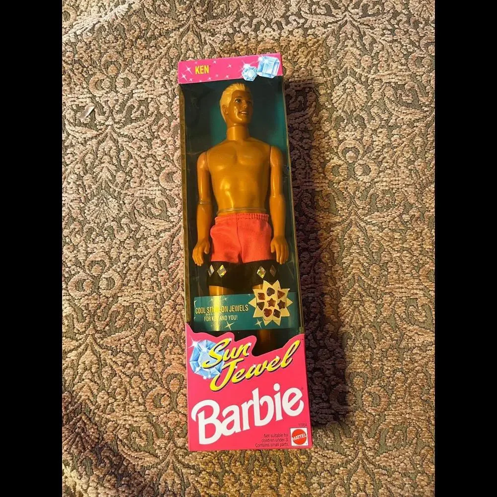 1993‎ Barbie Sun Jewel Ken Doll Pink Bathing Suit, Play Jewel Decorations w/Box